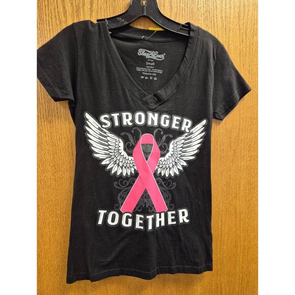Stronger Together Breast Cancer Awareness Black V-Neck T-Shirt By Shop4Ever - Picture 1 of 3